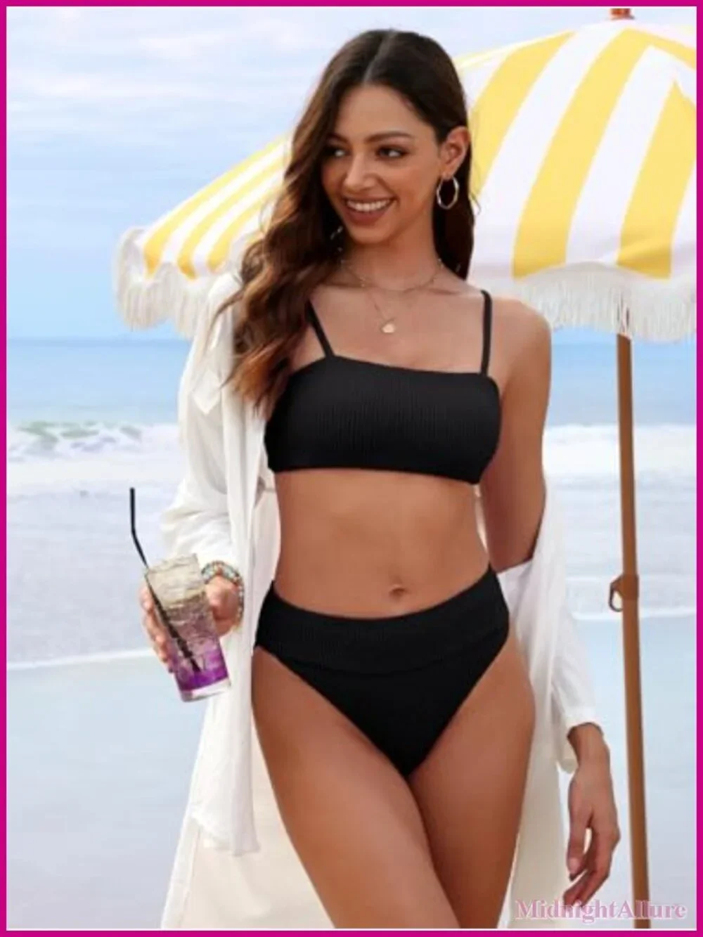 High Waist Tummy Control Bikini Set Ribbed Textured 2 Piece Swimwear